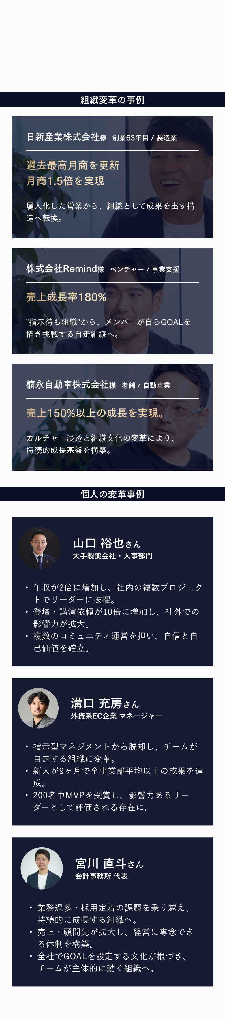 組織や個人を 変革してきた実績