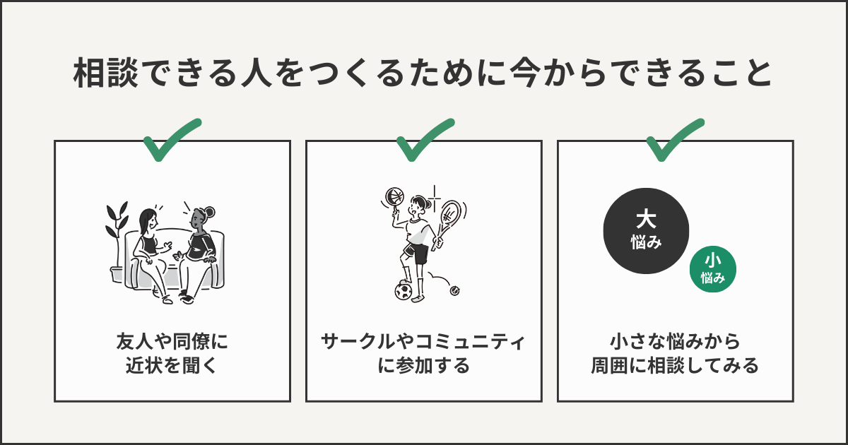 相談できる人をつくるために今からできることをまとめた図解